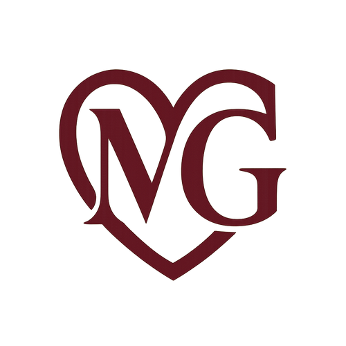 A capital letter M and a capital letter G overlapping with the M forming the top of a heart shape and the G forming the side